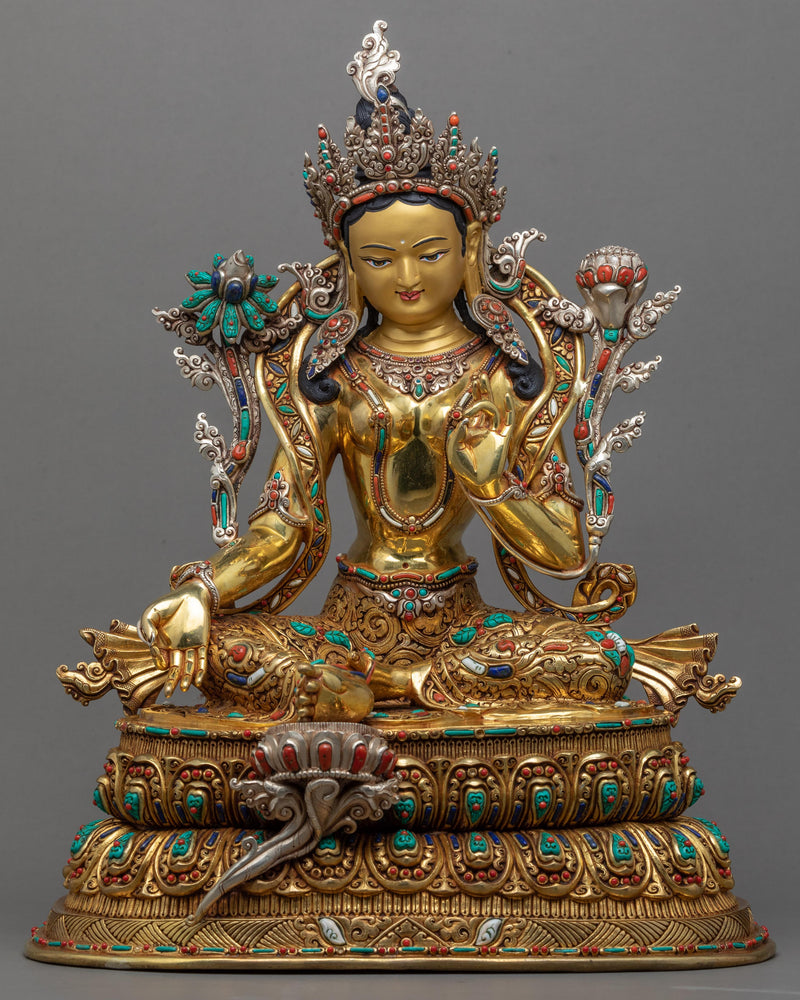 Green Tara Gold Gilded Sculpture