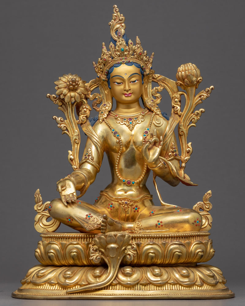 Green Tara Gold Plated Statue 