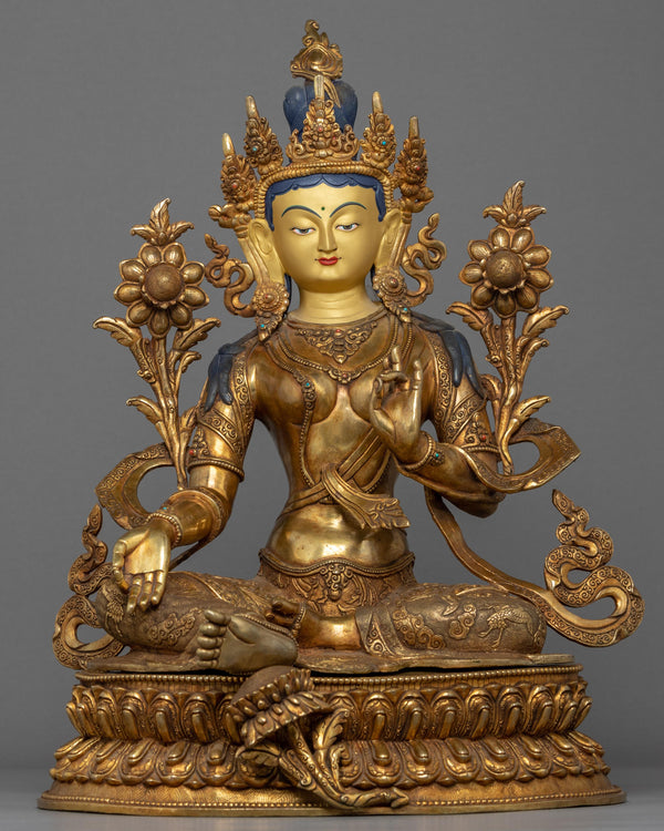 Green Tara Gold Plated Statue