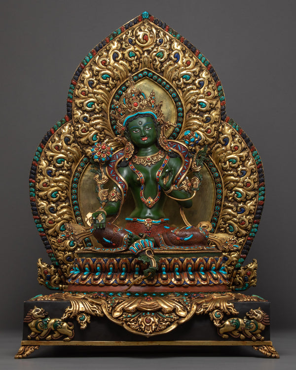 Green Tara Rare Throne Statue