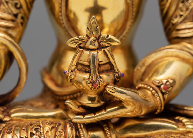 Ksitigarbha Statue | Handmade Gold Plated Ksitigarbha | Himalayan Buddhist Deity