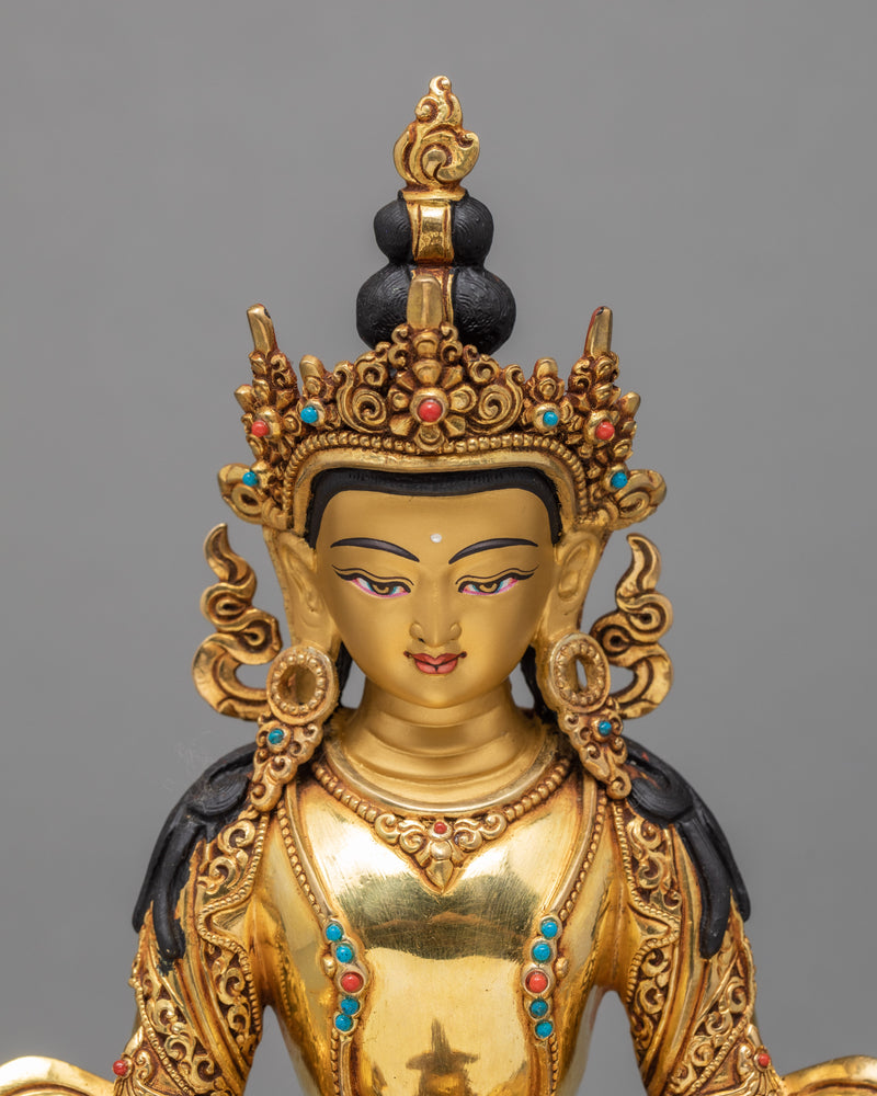 Ksitigarbha Statue | Handmade Gold Plated Ksitigarbha | Himalayan Buddhist Deity