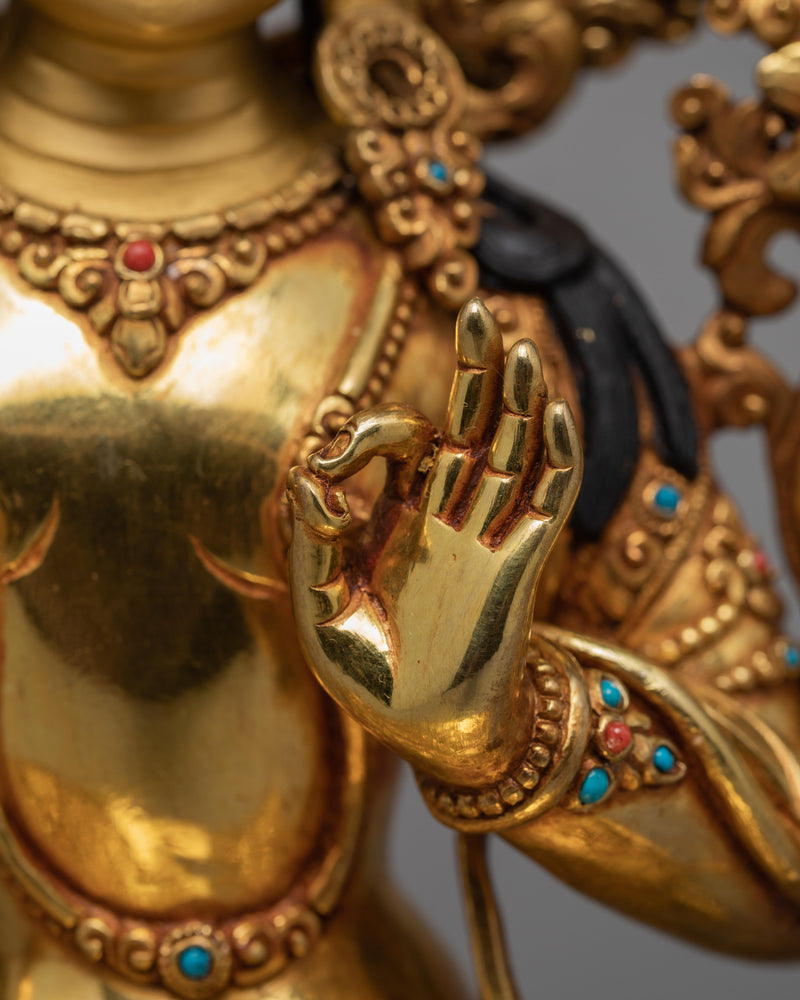 Manjushree Buddha Statue | Bodhisattva Statue | Gold Gilded Hand-carved Statue