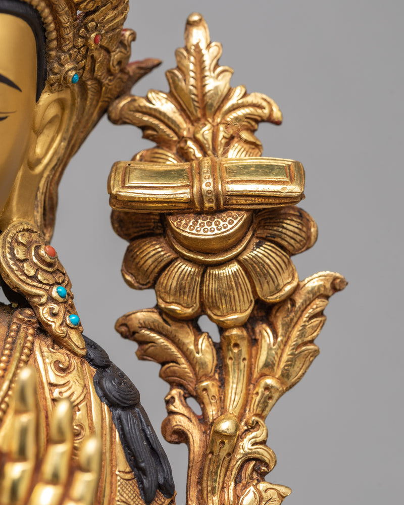 Manjushree Statue | Gold Gilded Boddhisattva Sculpture