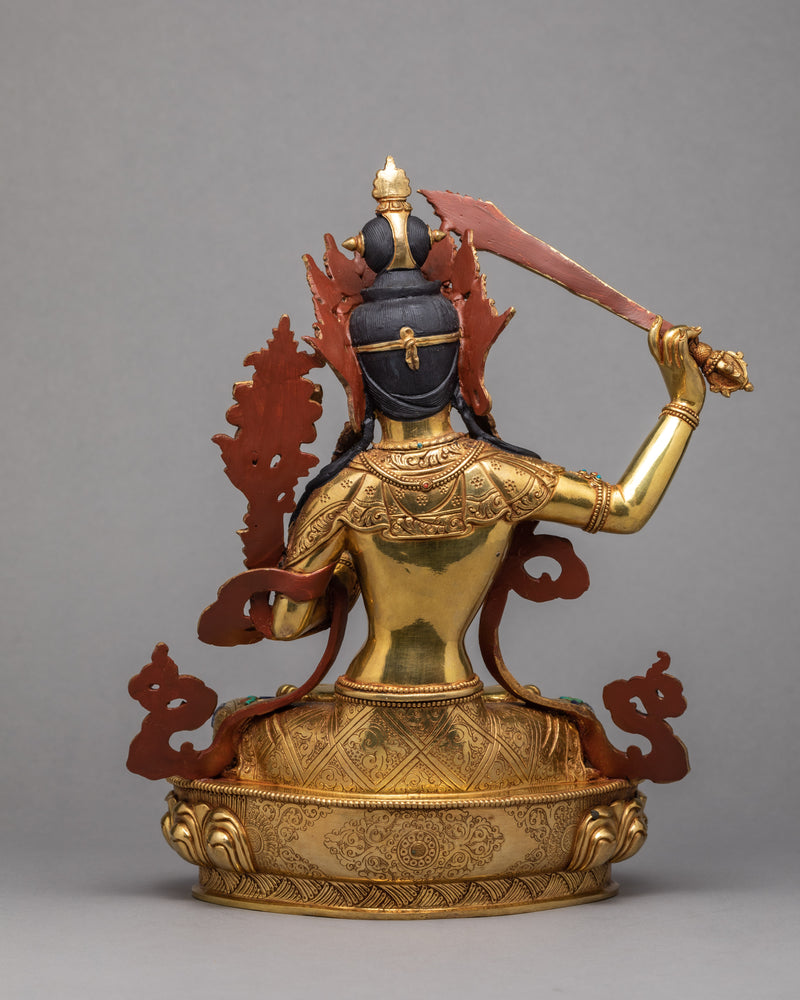 Manjushree Statue | Gold Gilded Boddhisattva Sculpture