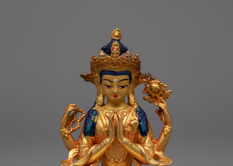 Chenrezig Sculpture Made by Machine | Gold Gilded Religious Statue