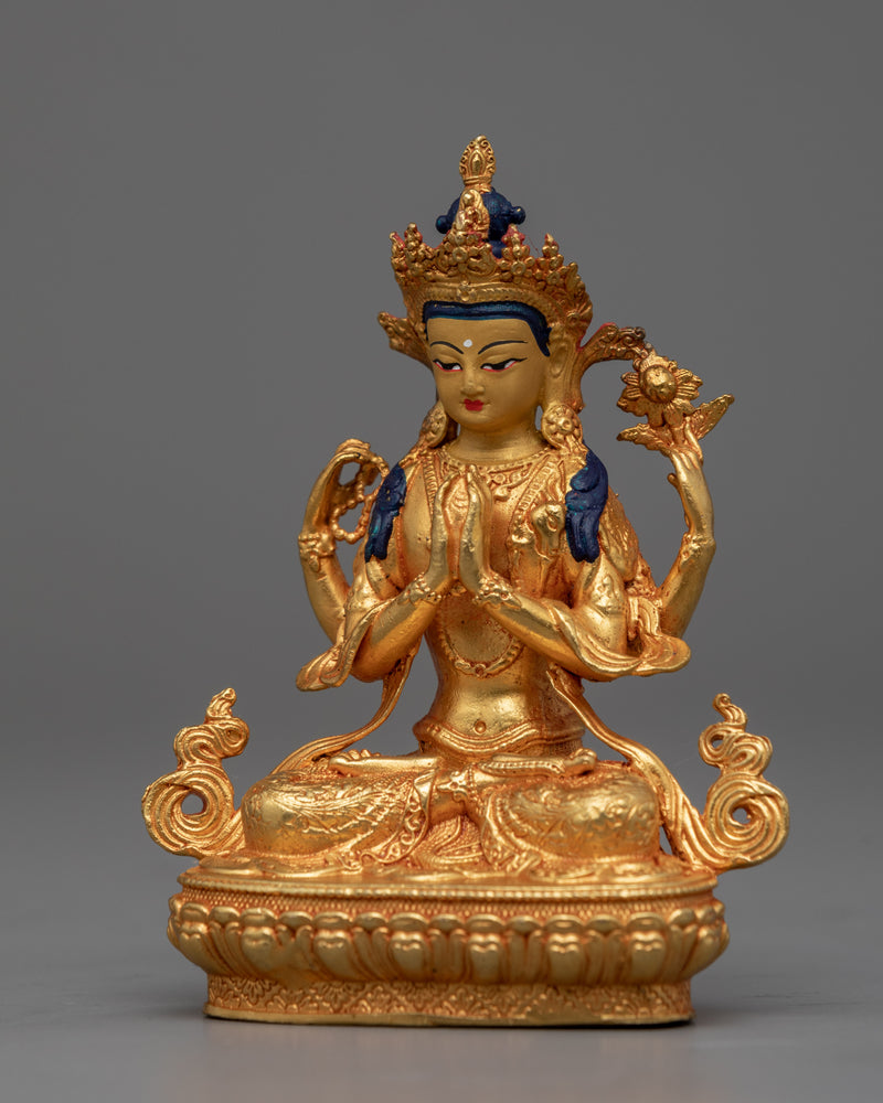 Chenrezig Gold Gilded Statue | Machine Made Sculpture for Meditation