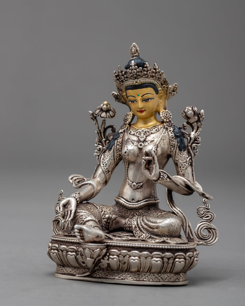 Miniature Green Tara Statue | Traditional Art of Compassionate Deity