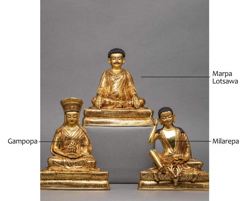 Marpa Milarepa Gampopa Statue | Gold Gilded Sculpture