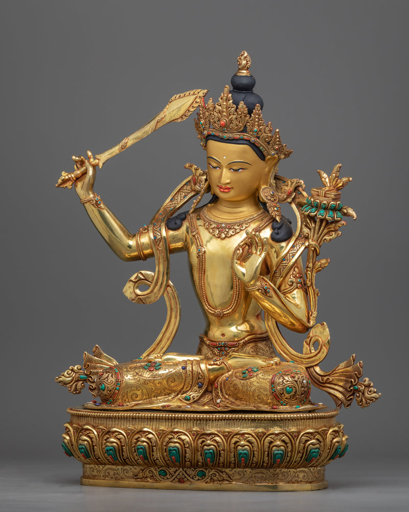 Wisdom Buddha Mantra Practice Statue | Traditional Tibetan Bodhisattva Of Wisdom