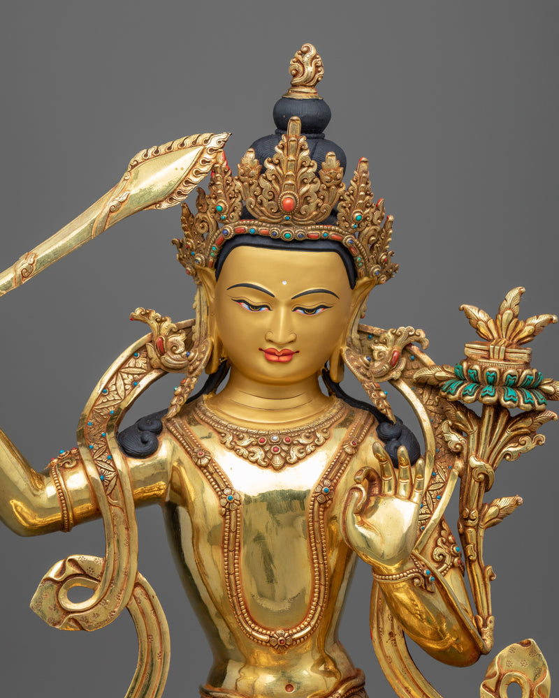 Wisdom Buddha Mantra Practice Statue | Traditional Tibetan Bodhisattva Of Wisdom