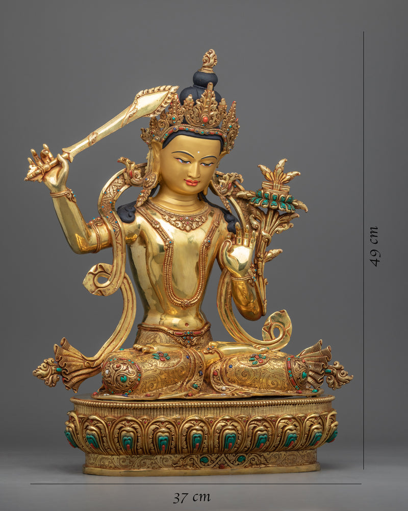 Wisdom Buddha Mantra Practice Statue | Traditional Tibetan Bodhisattva Of Wisdom