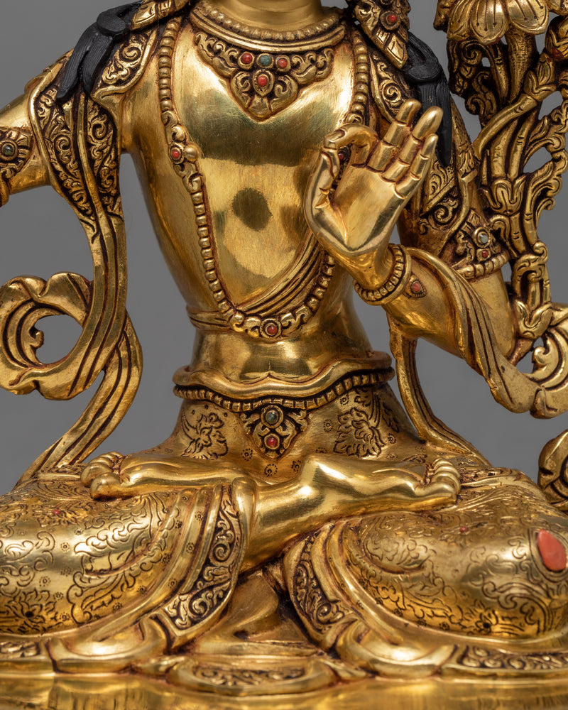 Manjushri Statue | Bodhisattva Of Wisdom | 24K Gold Coated Sculpture