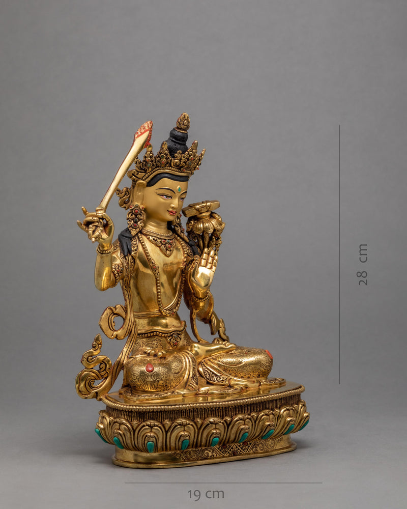 Manjushri Statue | Bodhisattva Of Wisdom | 24K Gold Coated Sculpture