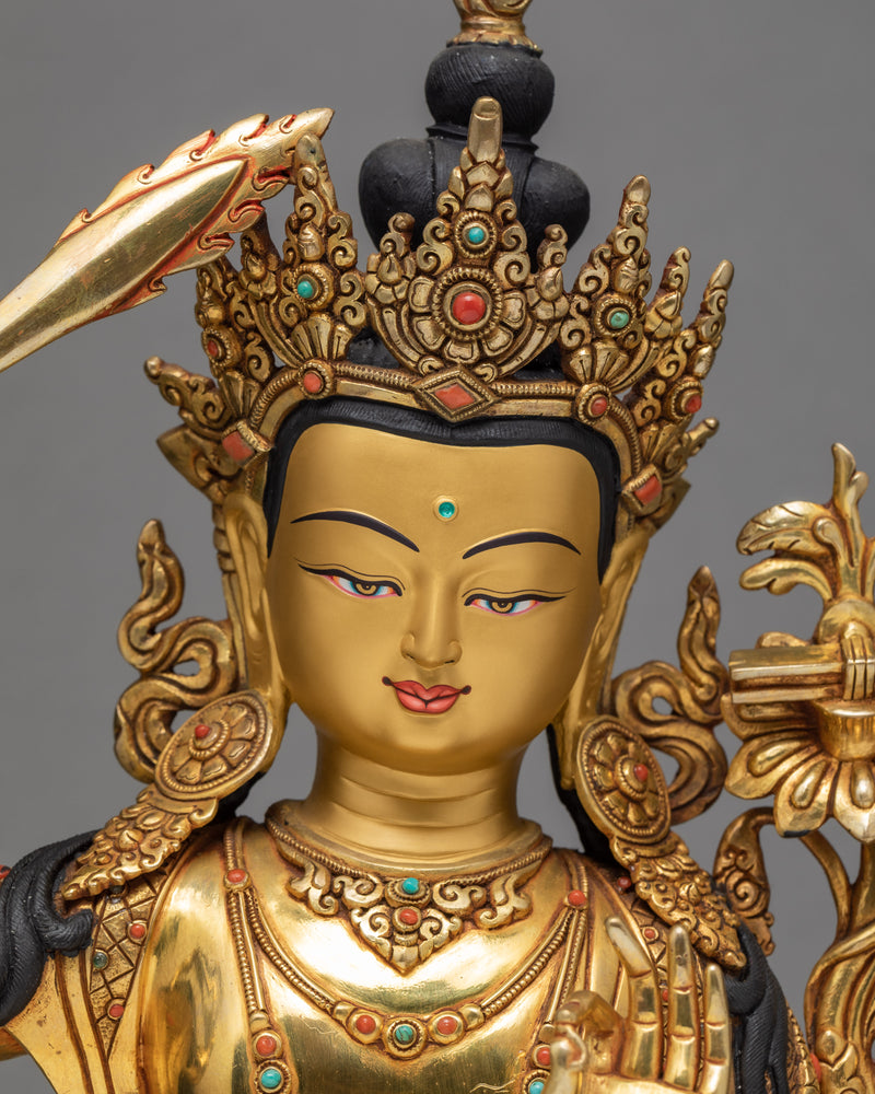 Manjushree Statue | Himalayan Buddhist Art | 24k Gold Glided statue