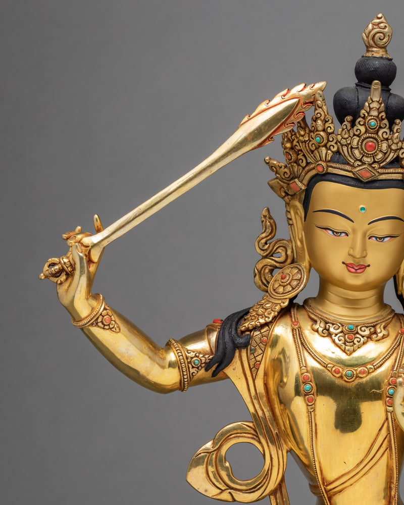 Manjushree Statue | Himalayan Buddhist Art | 24k Gold Glided statue