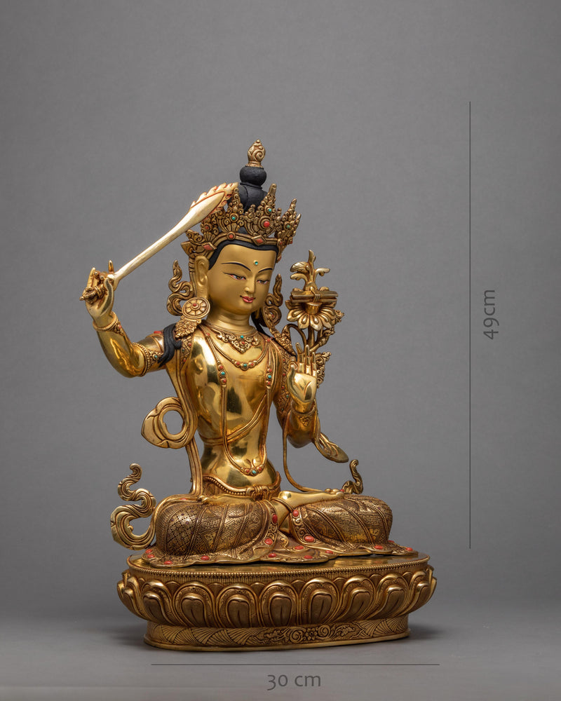 Manjushree Statue | Himalayan Buddhist Art | 24k Gold Glided statue