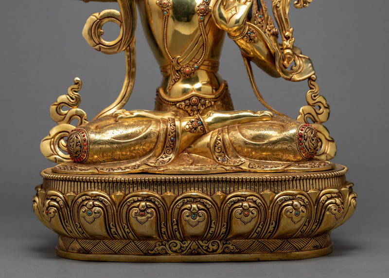 Manjushree Statue | 24K Gold Glided | Himalayan Buddhist Art