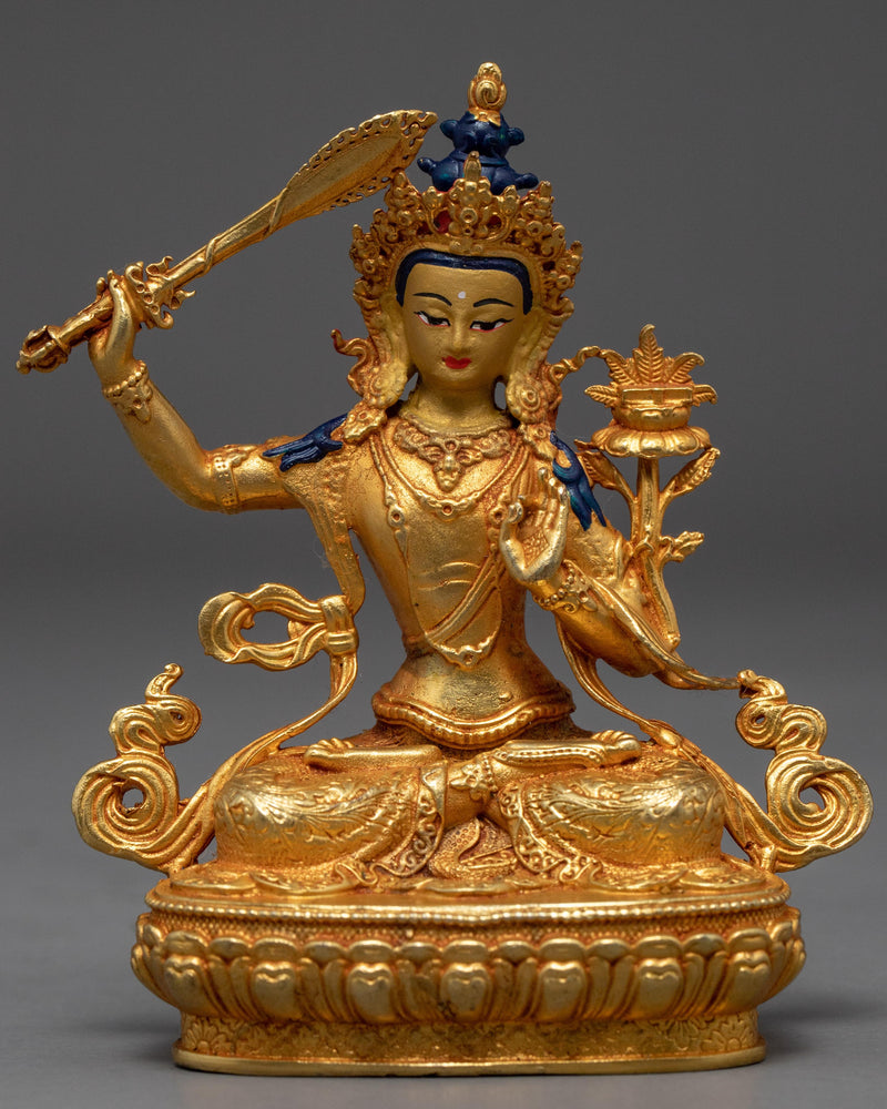 Tibetan Manjushri Gold Sculpture