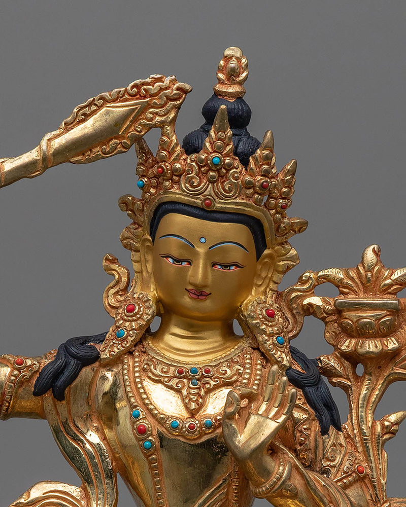 Gold Gilded Manjushree Statue with The Sword of Manjushri | Himalayan Art