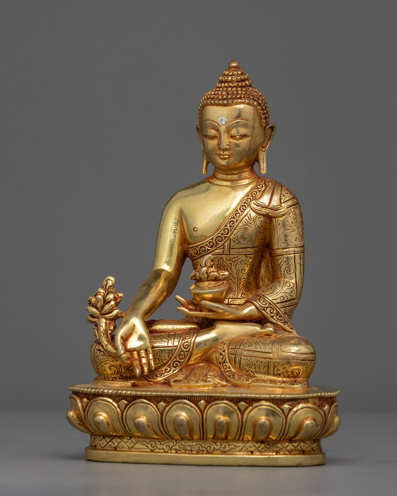 Gold Statue For Benefits Of Medicine Buddha Mantra | Bhaisajyaguru The Medicine Buddha Figurine