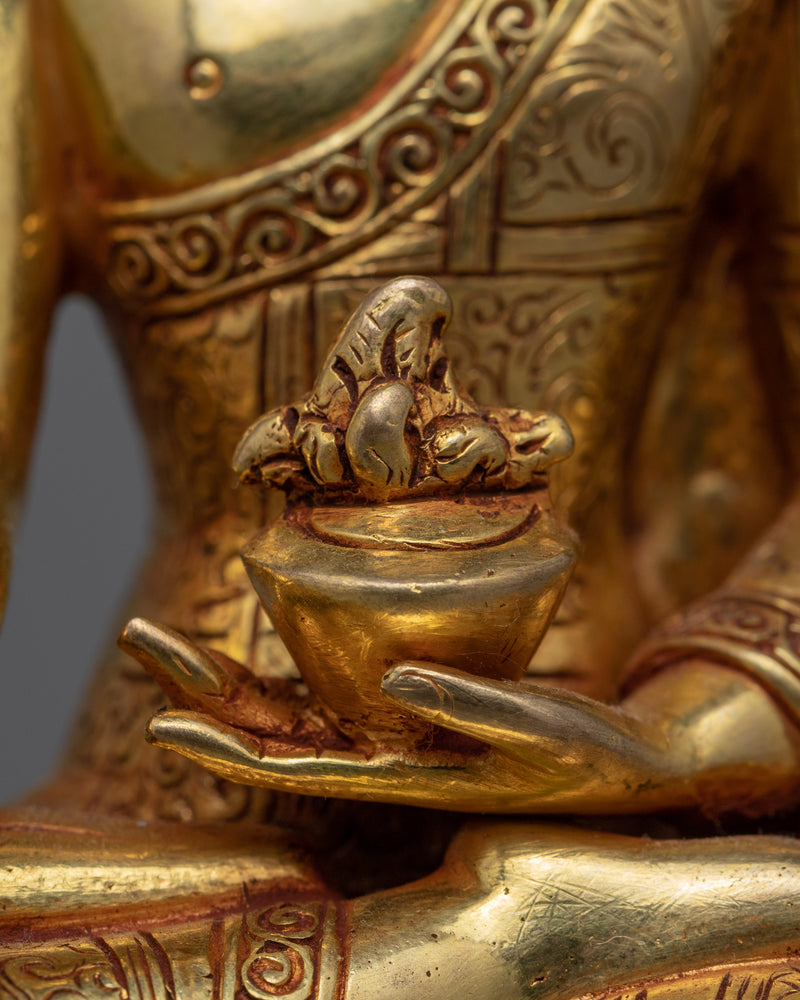 Gold Statue For Benefits Of Medicine Buddha Mantra | Bhaisajyaguru The Medicine Buddha Figurine