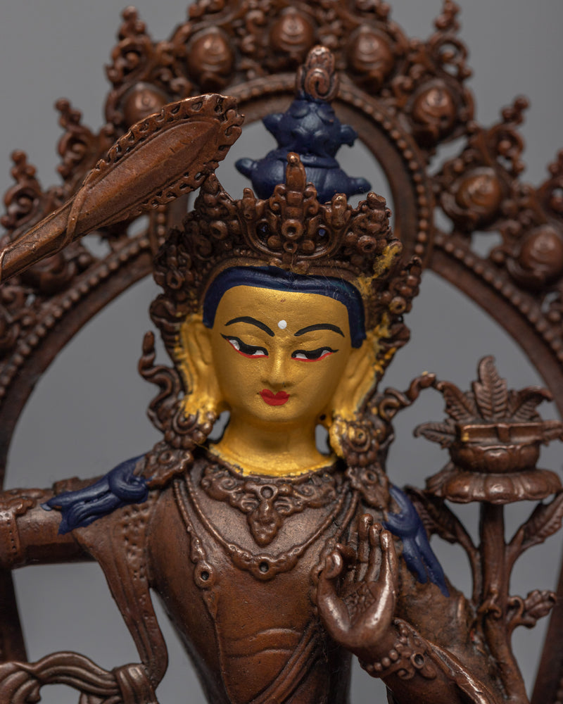 Machine-Made Manjushri Sword Statue | Bodhisattva Manjushri Gold Gilded Art