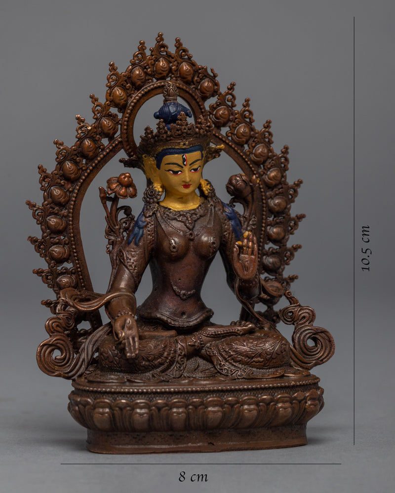 Miniature White Tara Practice Sculpture | Tibetan Buddhist Deity Gold Gilded Statue