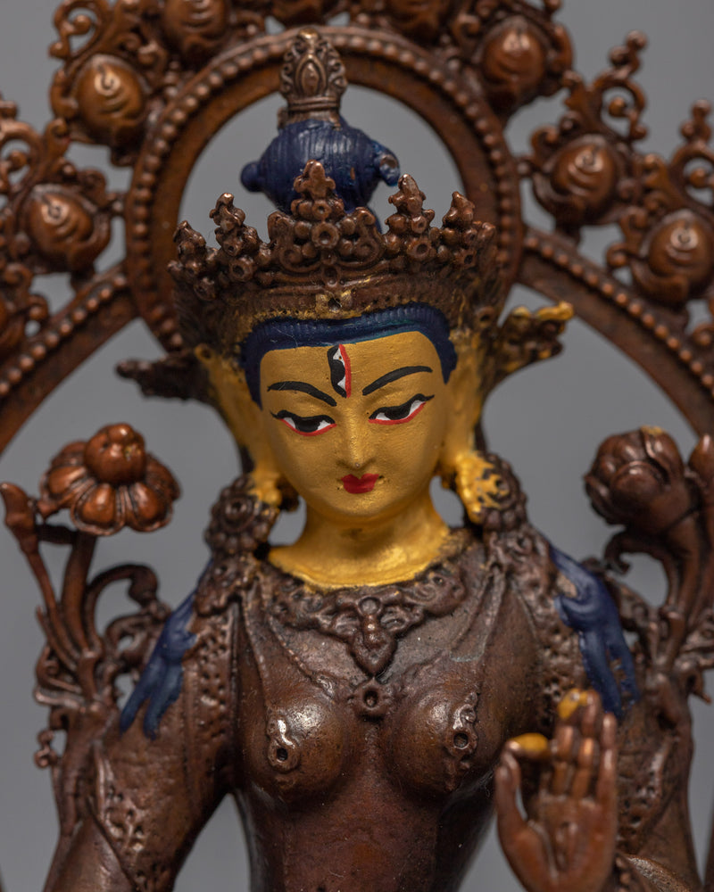 Miniature White Tara Practice Sculpture | Tibetan Buddhist Deity Gold Gilded Statue