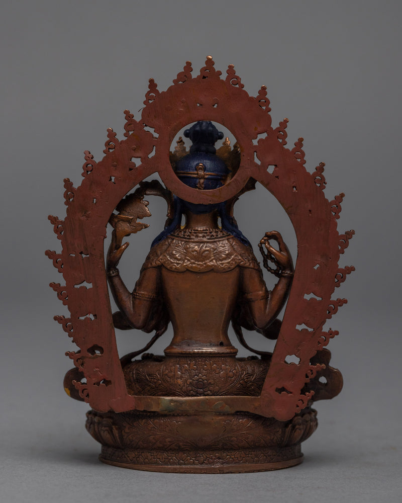 Gold Gilded Chenrezig Sadhana Sculpture | Bodhisattva Alovakiteshvara Miniature Art