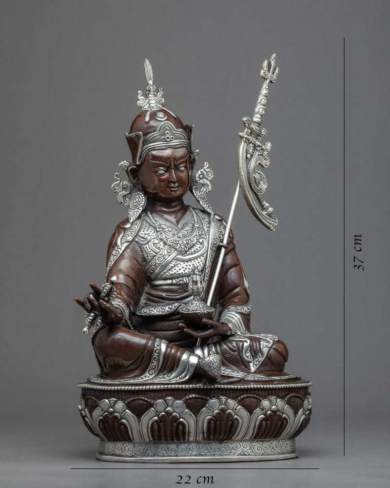 Buddha Guru Rinpoche Statue | Traditional Tibetan Art Plated with Silver