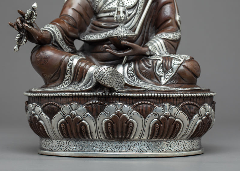 Buddha Guru Rinpoche Statue | Traditional Tibetan Art Plated with Silver