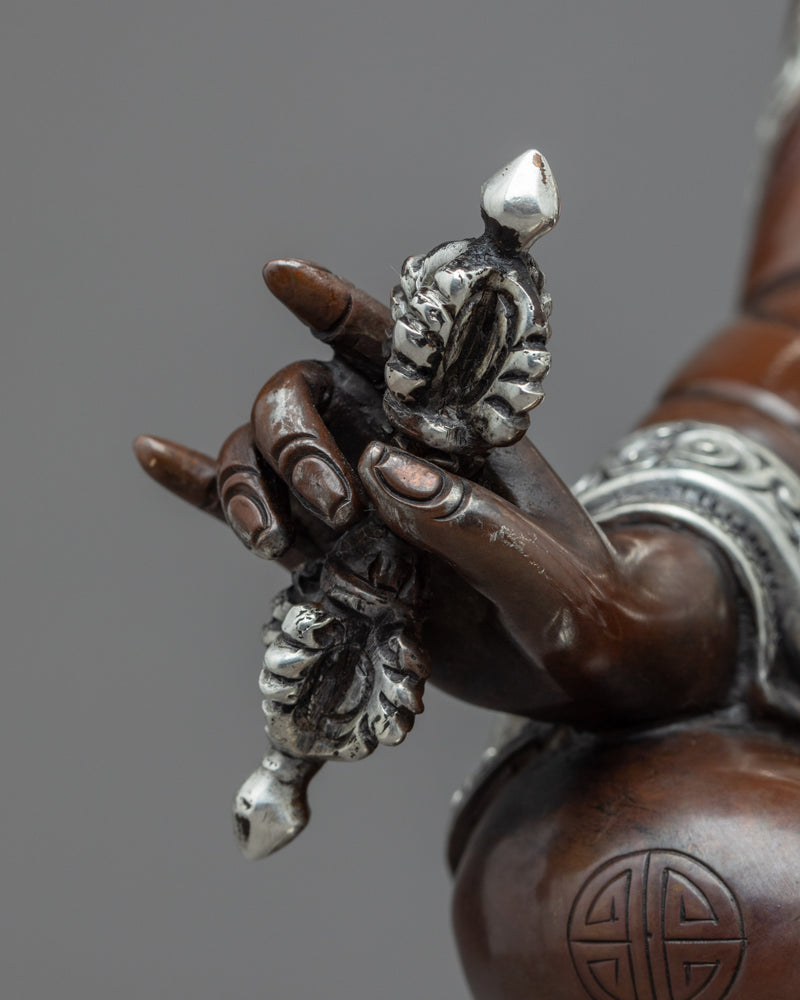 Buddha Guru Rinpoche Statue | Traditional Tibetan Art Plated with Silver