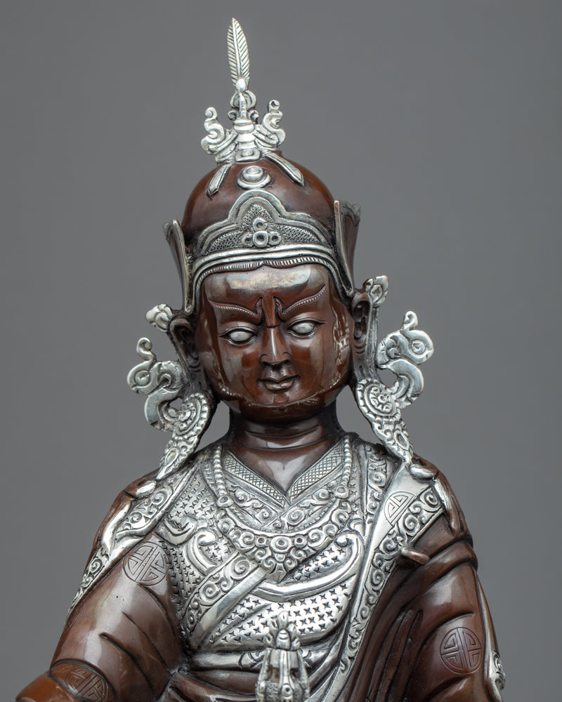 Buddha Guru Rinpoche Statue | Traditional Tibetan Art Plated with Silver