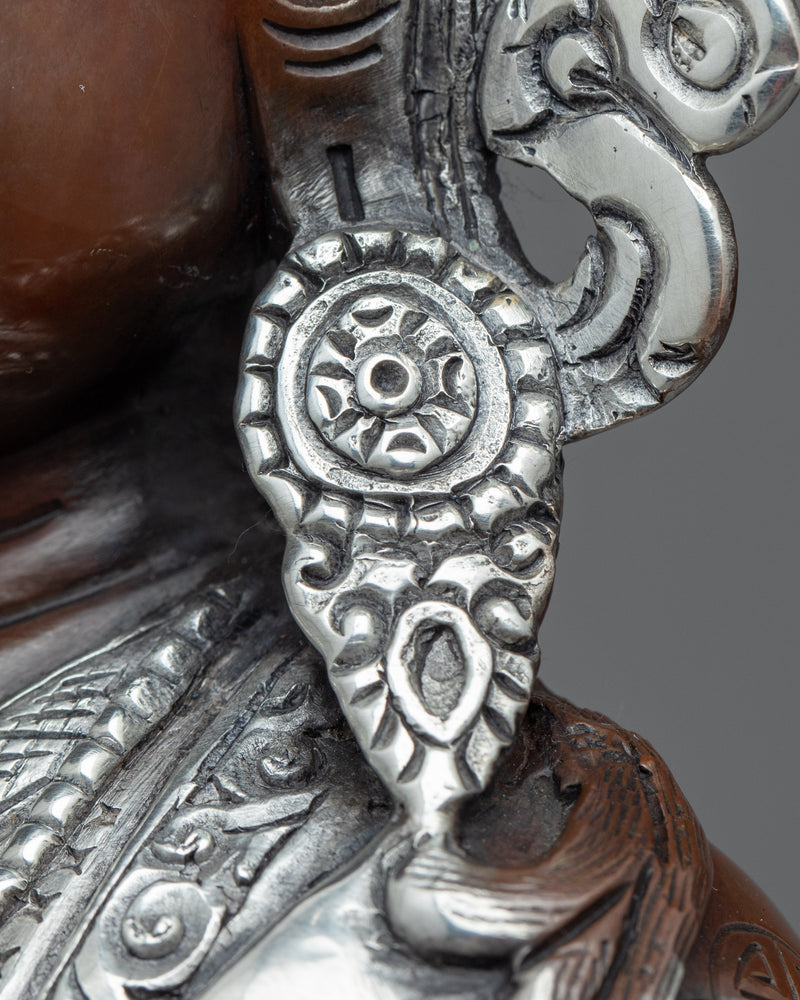 Buddha Guru Rinpoche Statue | Traditional Tibetan Art Plated with Silver