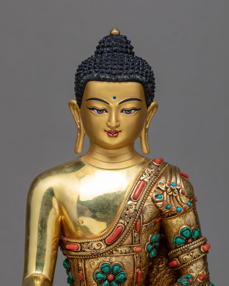 Namo Shakyamuni Buddha | 24k Gold Glided Himalayan Statue