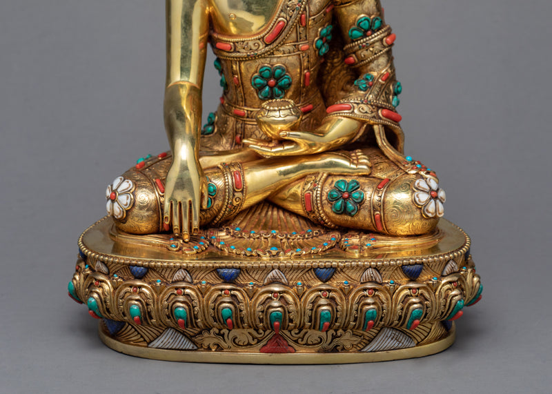 Namo Shakyamuni Buddha | 24k Gold Glided Himalayan Statue