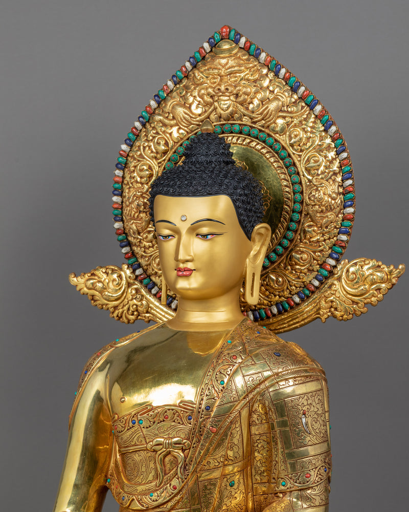 Seated Shakyamuni Buddha | Handmade Gold Statue | Hand-Crafted Himalayan Art