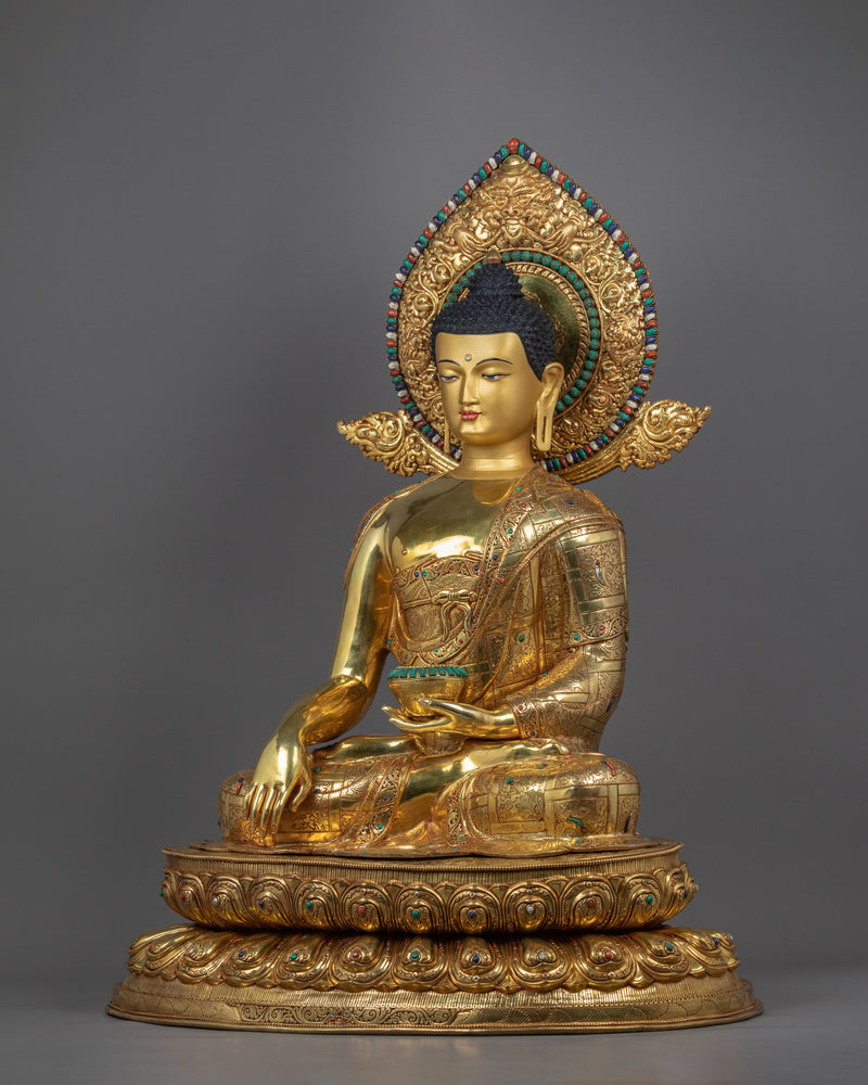 Seated Shakyamuni Buddha | Handmade Gold Statue | Hand-Crafted Himalayan Art