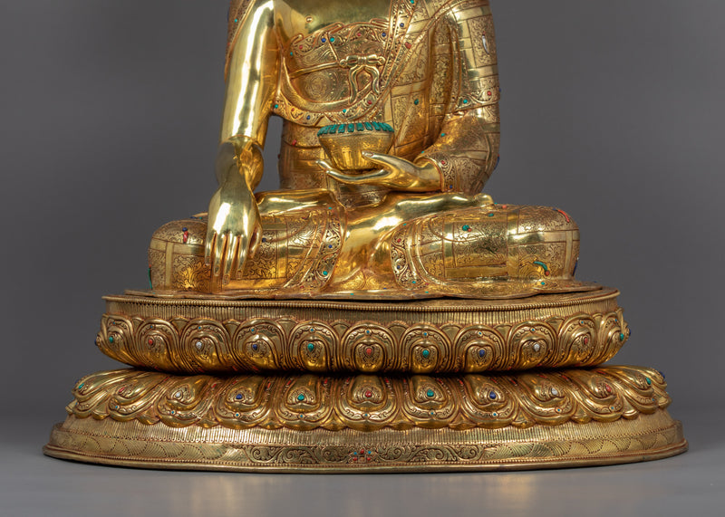 Seated Shakyamuni Buddha | Handmade Gold Statue | Hand-Crafted Himalayan Art