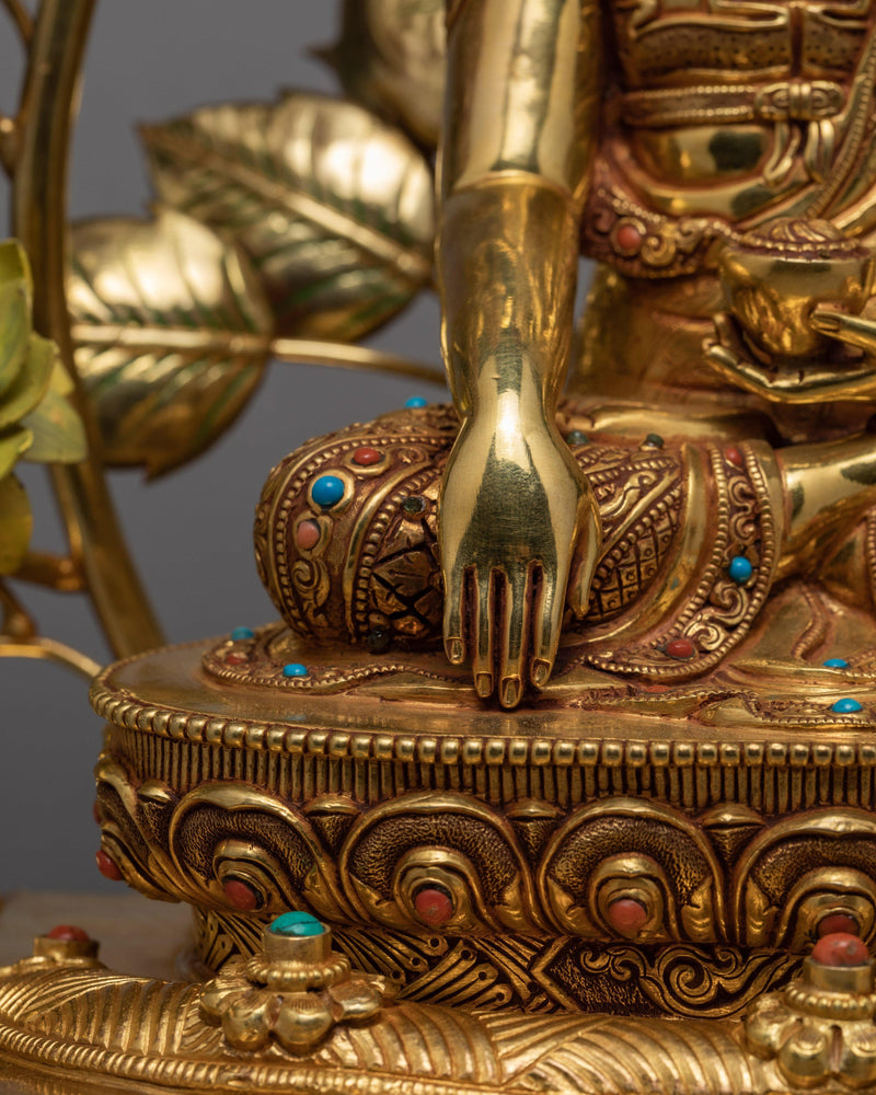 Shakyamuni Buddha In Throne | Gold Plated Statue