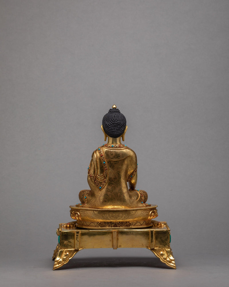 Shakyamuni Buddha In Throne | Gold Plated Statue