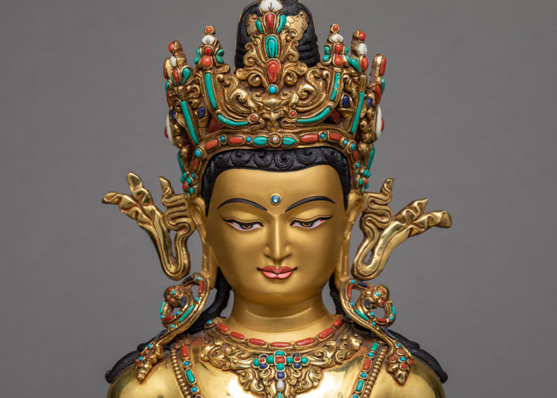 Shakyamuni Buddha With Crown | Plated in 24K Gold | Buddha Statue