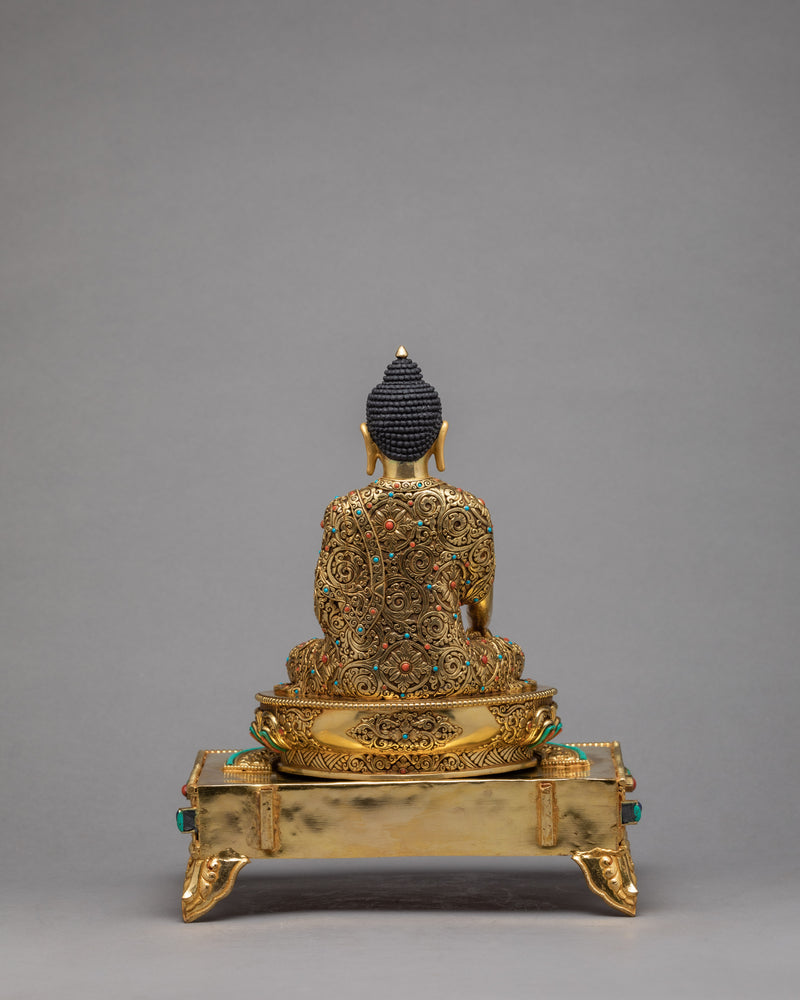 Buddha Shakyamuni Statue With Floral Throne | Gold Plated Statue