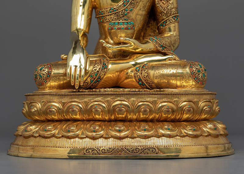 Traditional Gold-Gilded Buddha Gotama Statue | 24K Gold Hand-Carved Scultpture