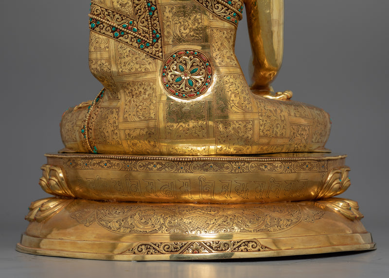 Traditional Gold-Gilded Buddha Gotama Statue | 24K Gold Hand-Carved Scultpture