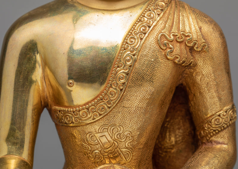 Shakyamuni Buddha Statue | Traditional Hand Carved Buddha Statue | Gold Plated Tibetan Statue