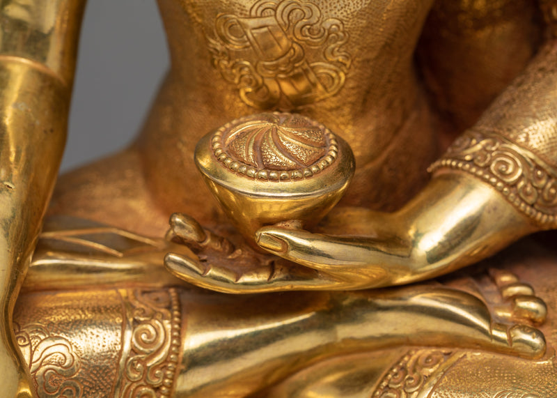 Shakyamuni Buddha Statue | Traditional Hand Carved Buddha Statue | Gold Plated Tibetan Statue