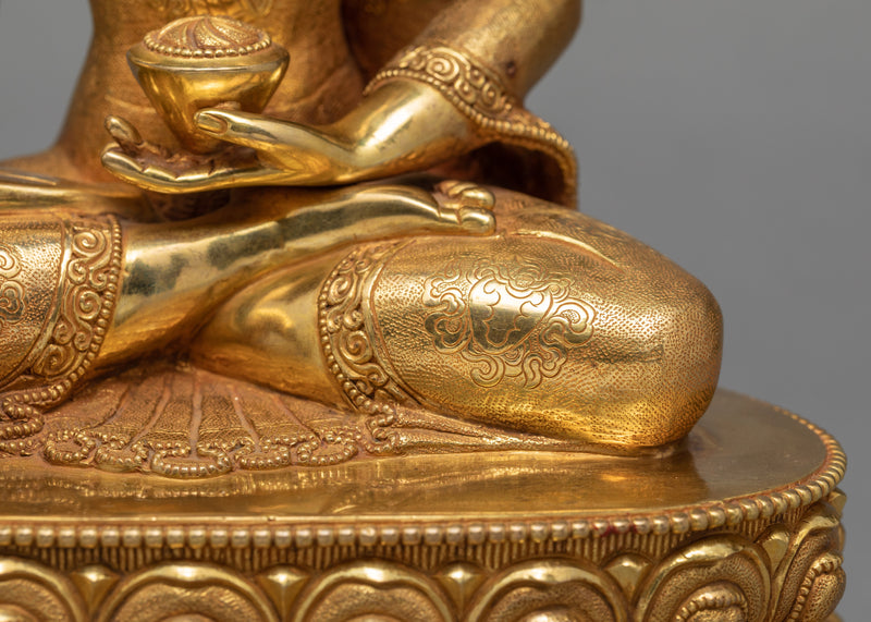 Shakyamuni Buddha Statue | Traditional Hand Carved Buddha Statue | Gold Plated Tibetan Statue