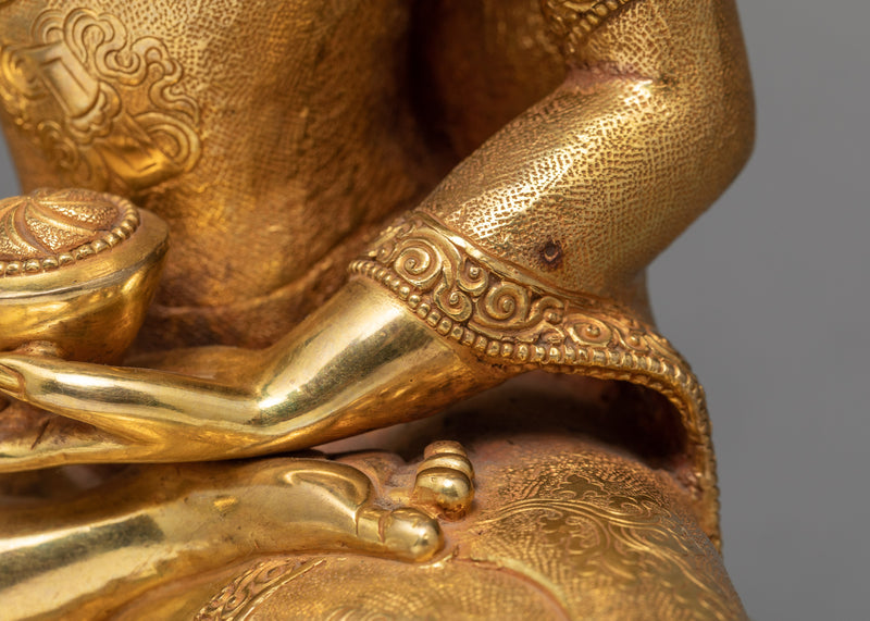 Shakyamuni Buddha Statue | Traditional Hand Carved Buddha Statue | Gold Plated Tibetan Statue